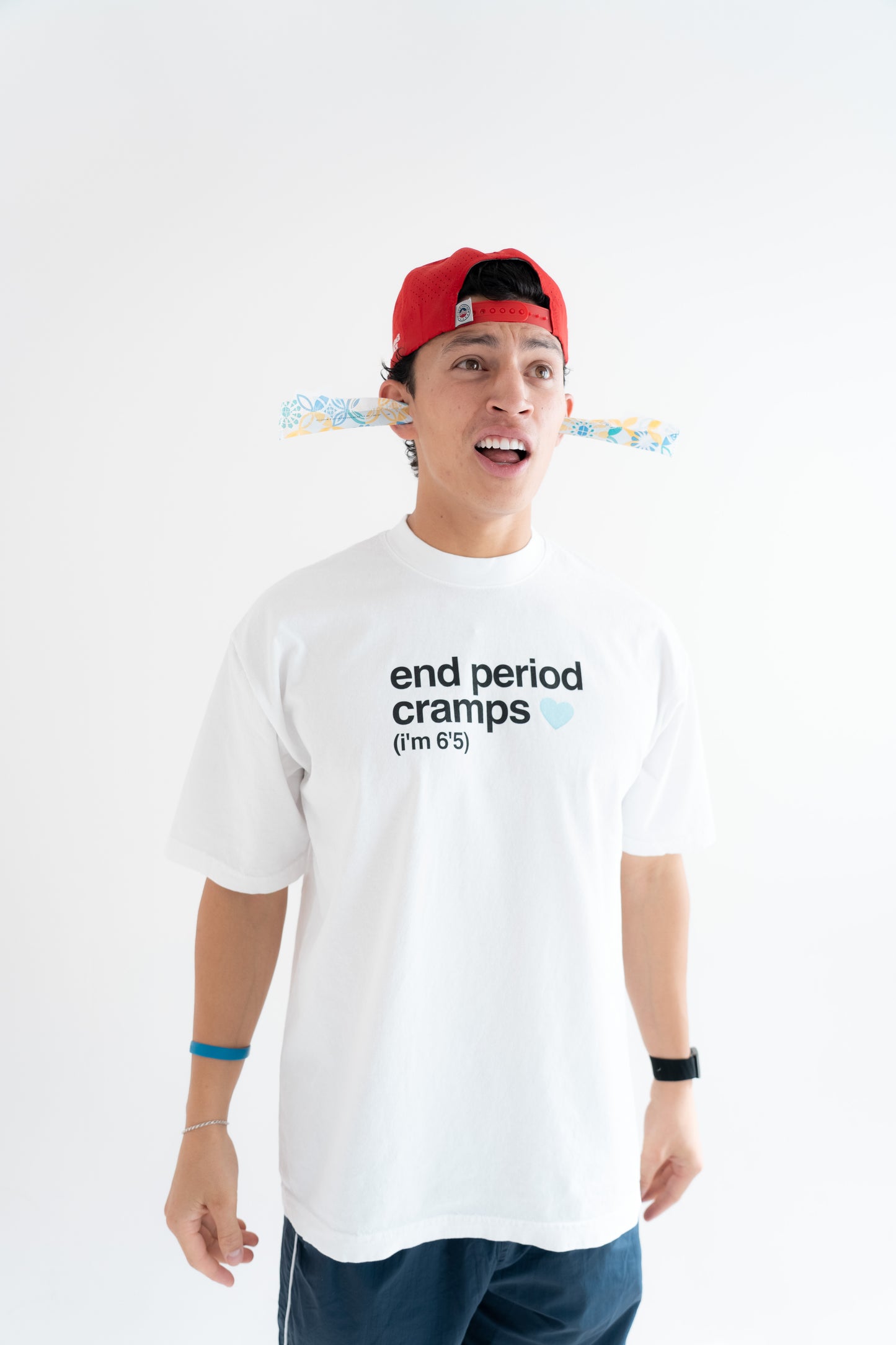end period cramps white tee (blue heart)