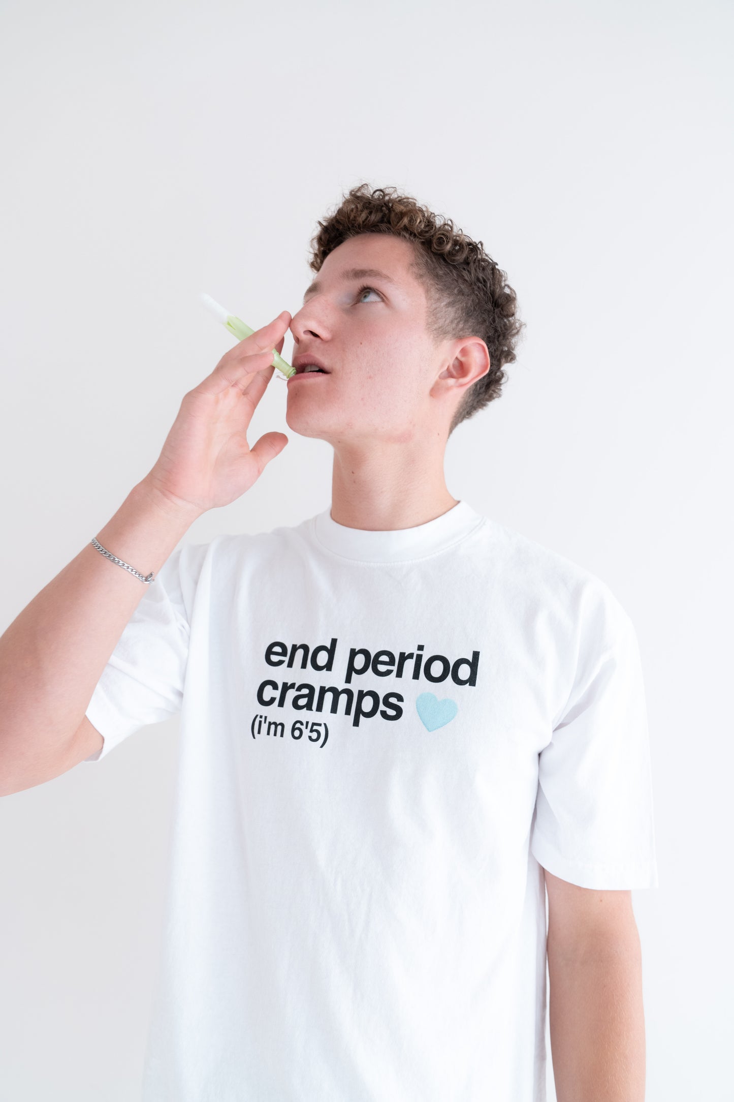 end period cramps white tee (blue heart)