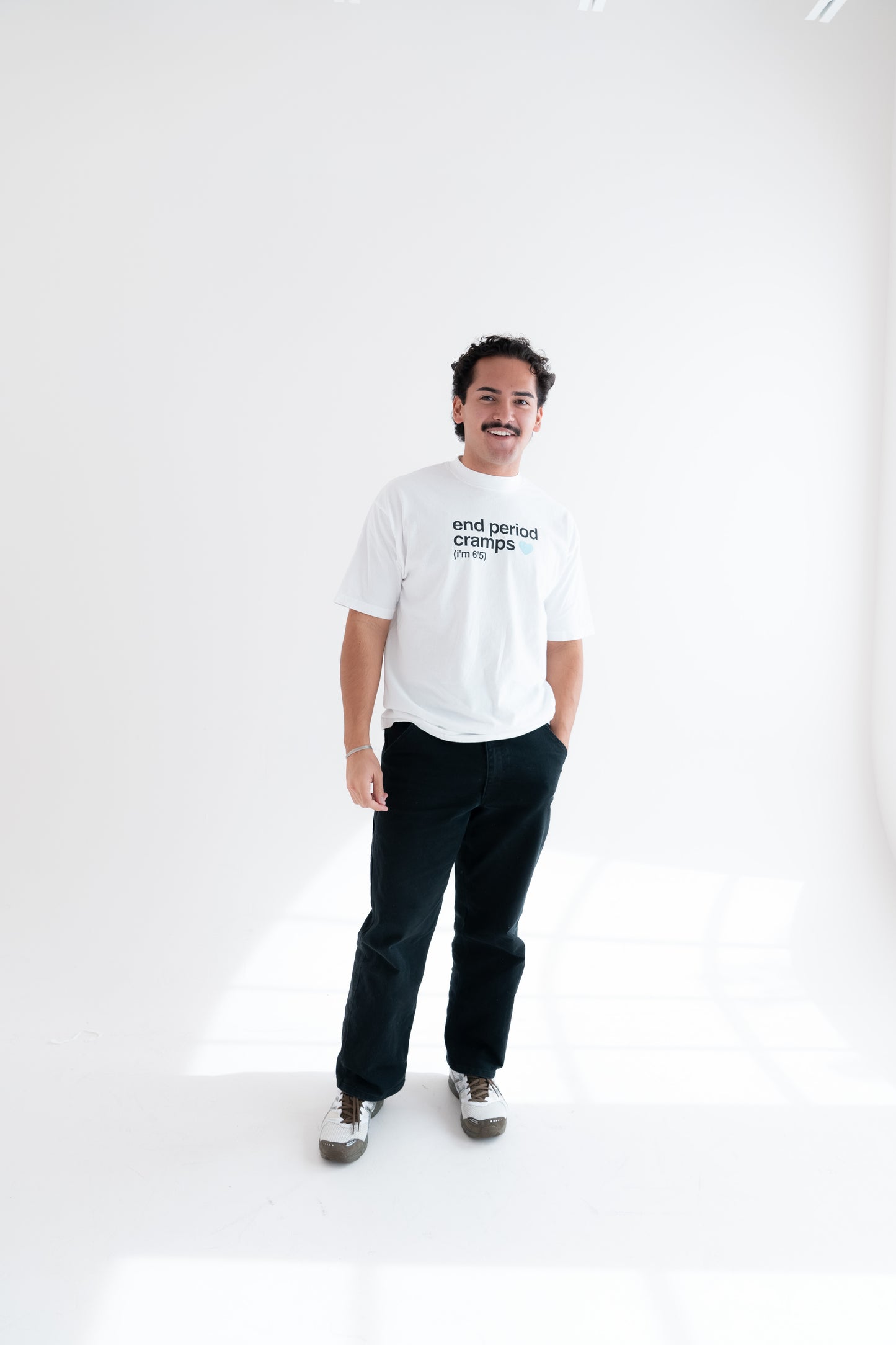 end period cramps white tee (blue heart)