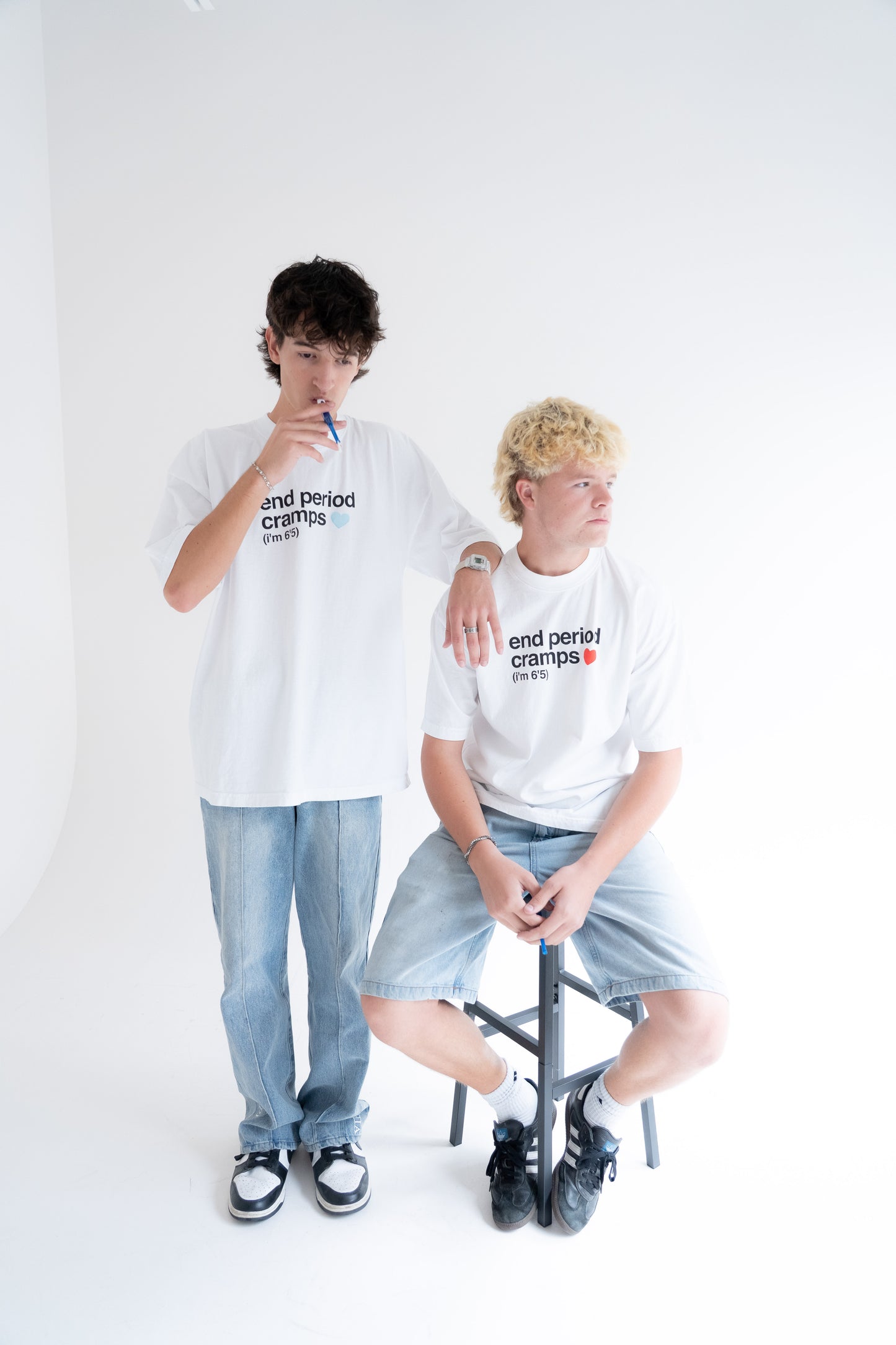 end period cramps white tee (blue heart)