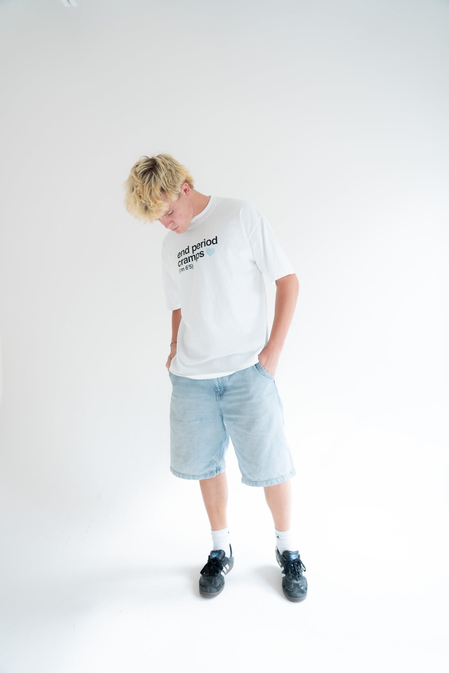 end period cramps white tee (blue heart)