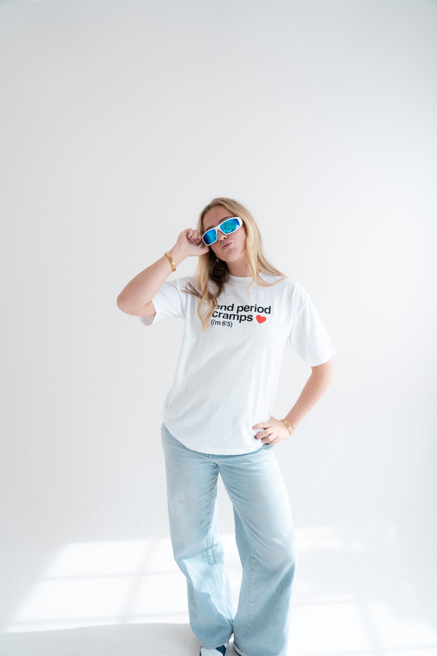 end period cramps white tee (red heart)