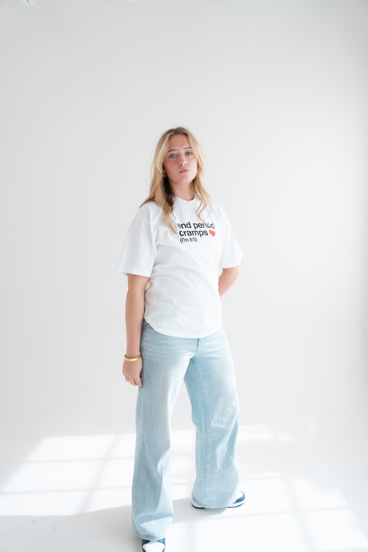 end period cramps white tee (red heart)