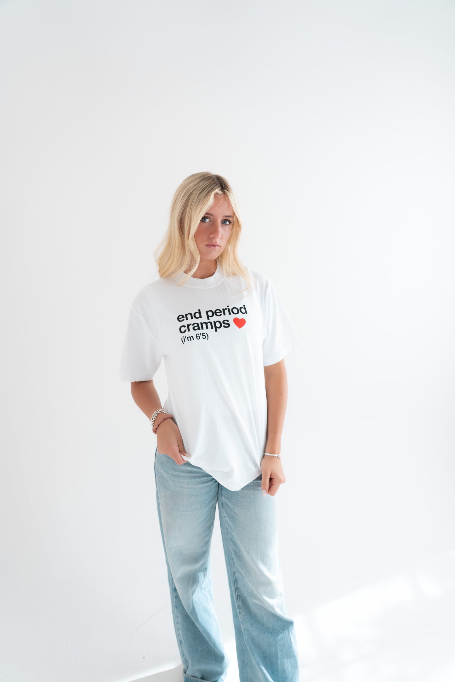 end period cramps white tee (red heart)