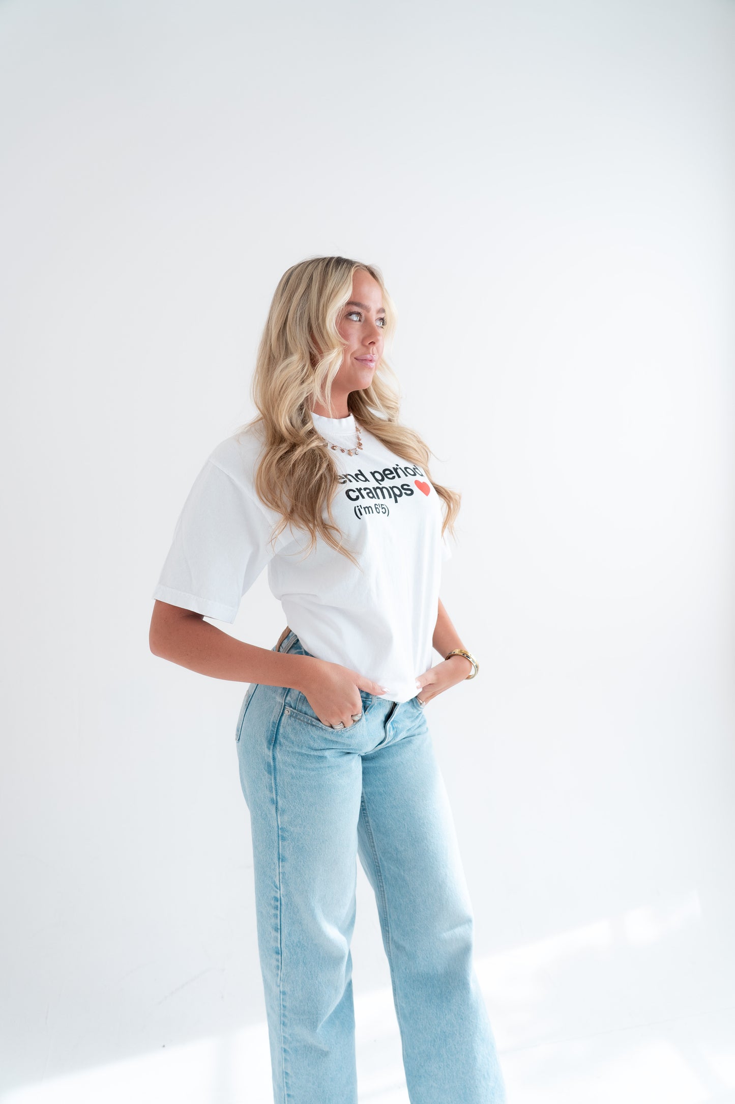 end period cramps white tee (red heart)