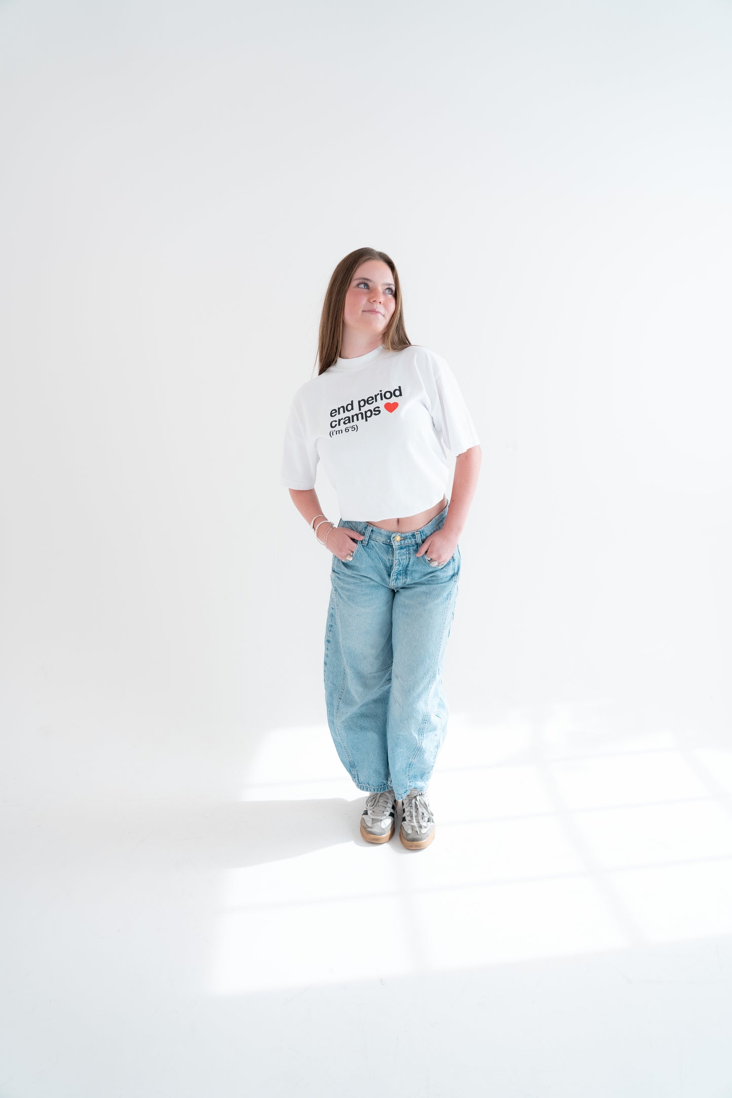 end period cramps white tee (red heart)