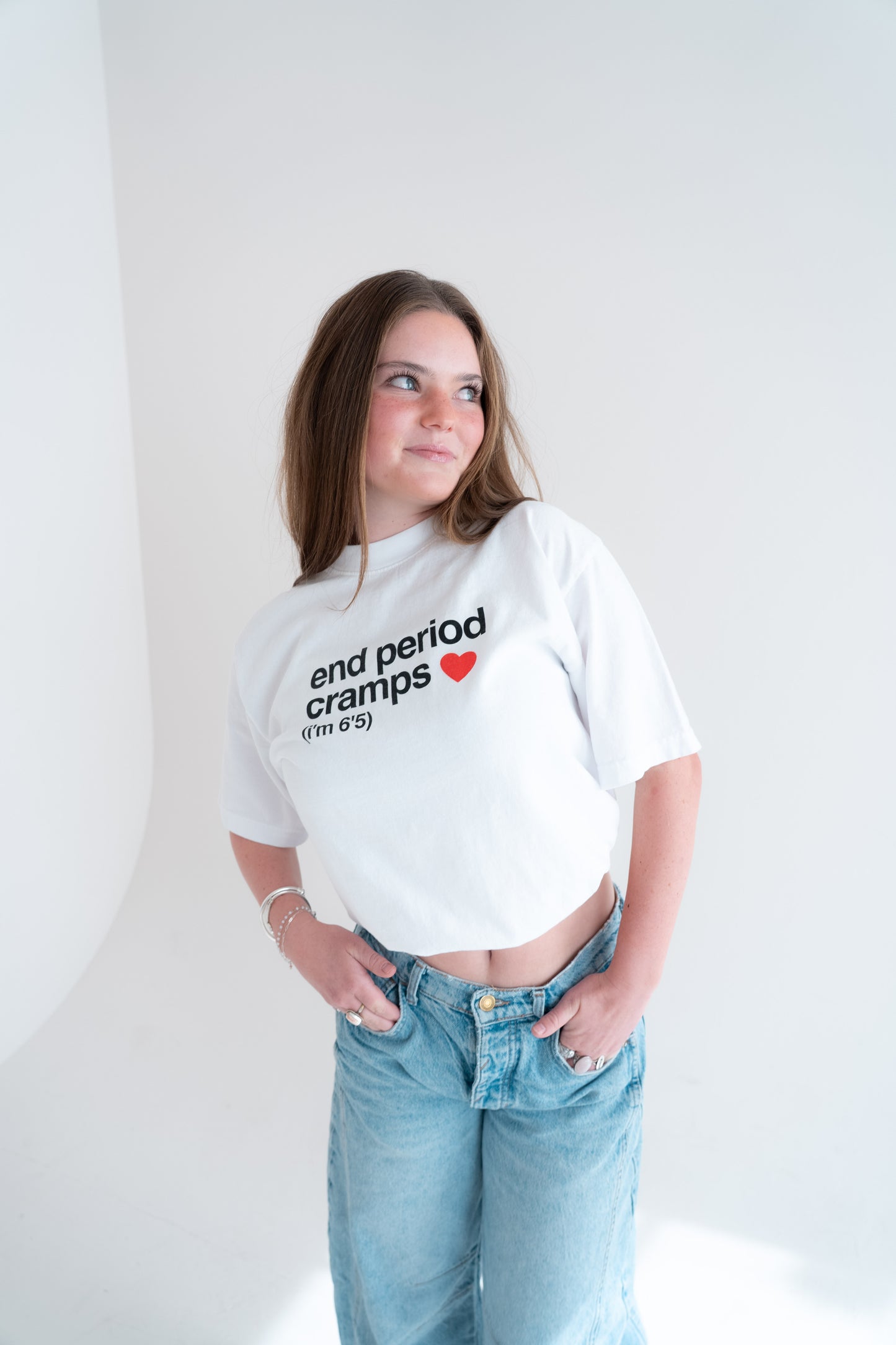 end period cramps white tee (red heart)