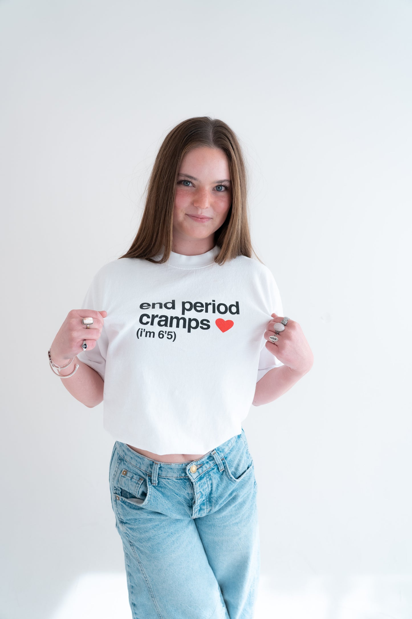 end period cramps white tee (red heart)