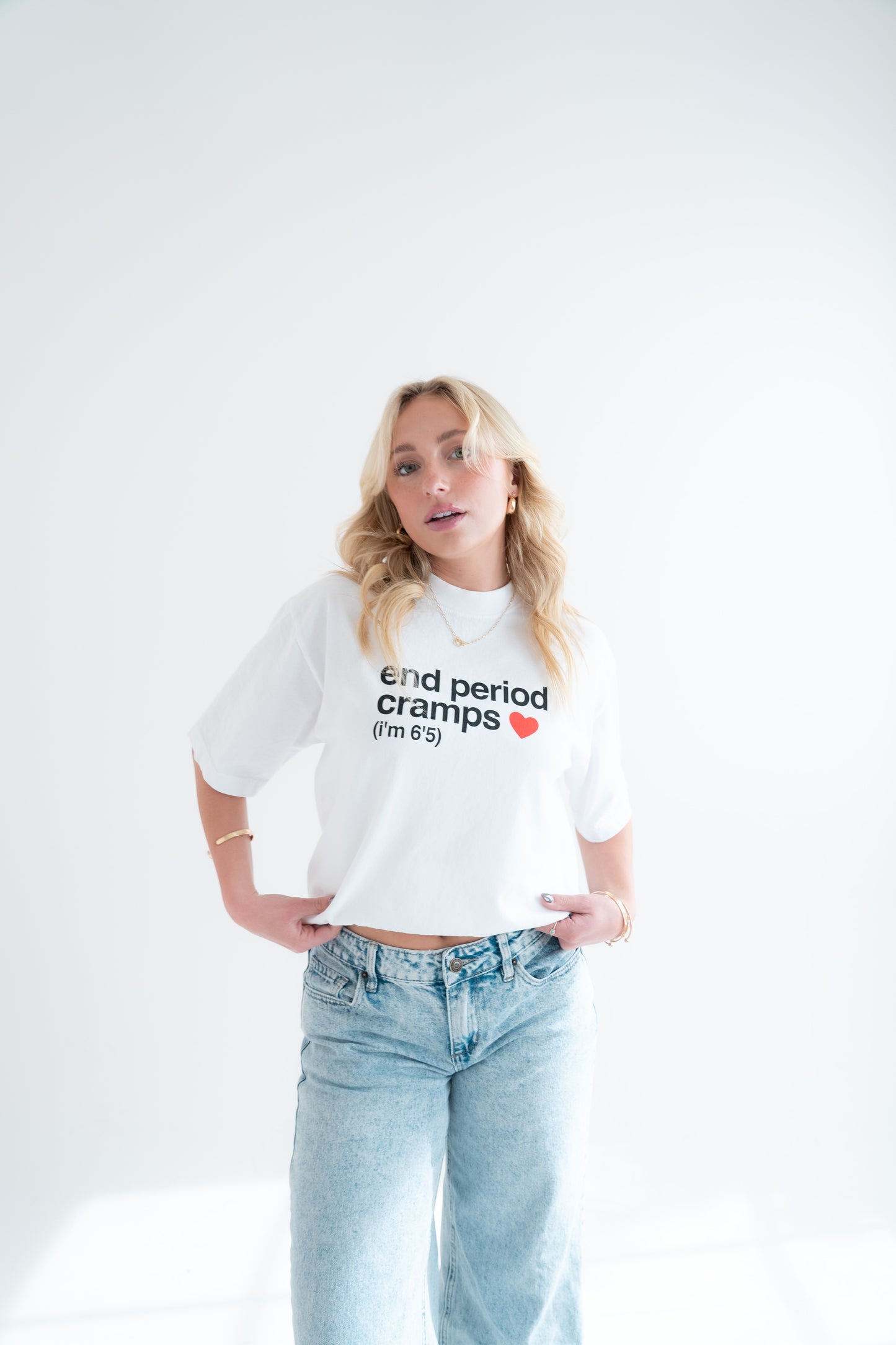 end period cramps white tee (red heart)