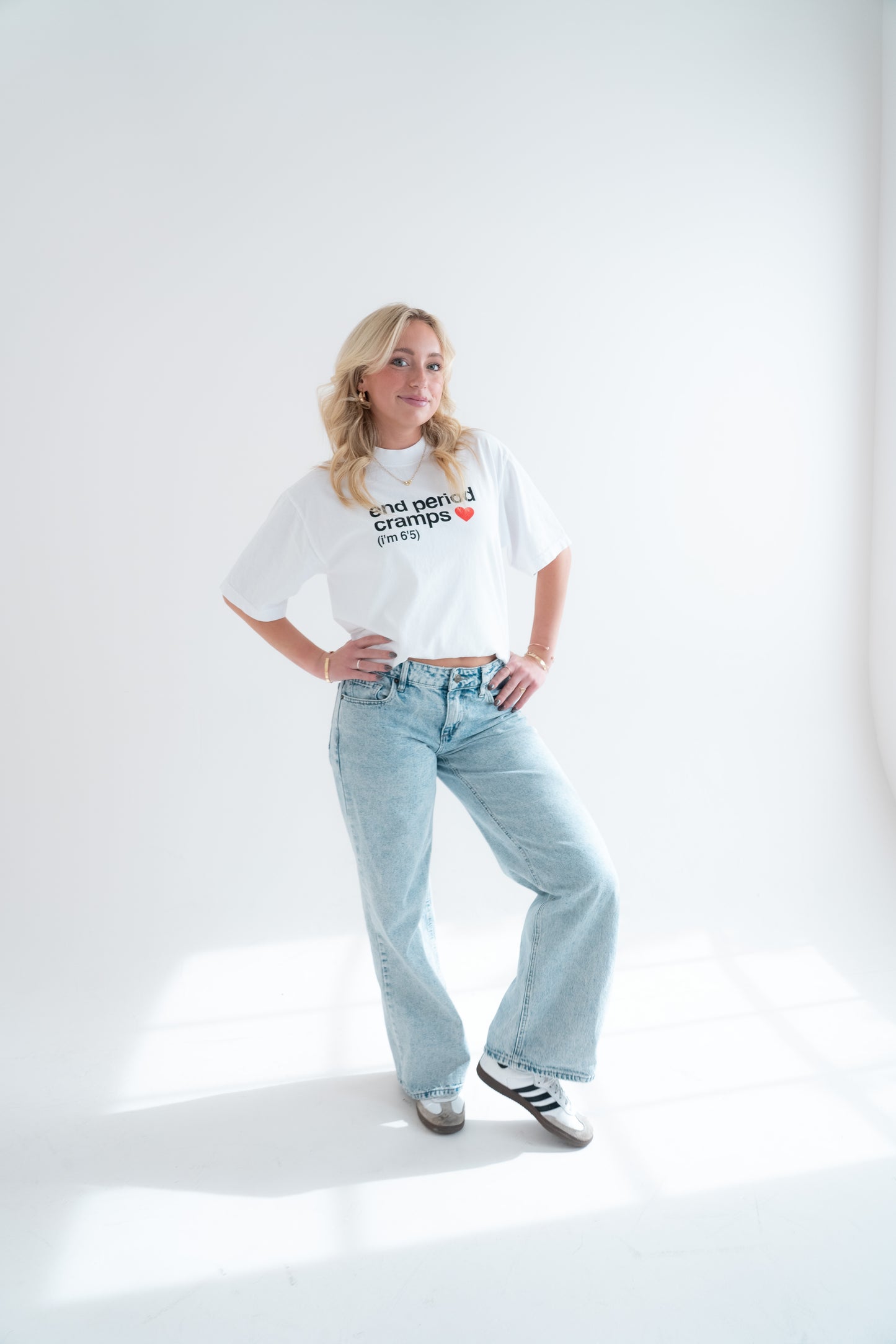 end period cramps white tee (red heart)