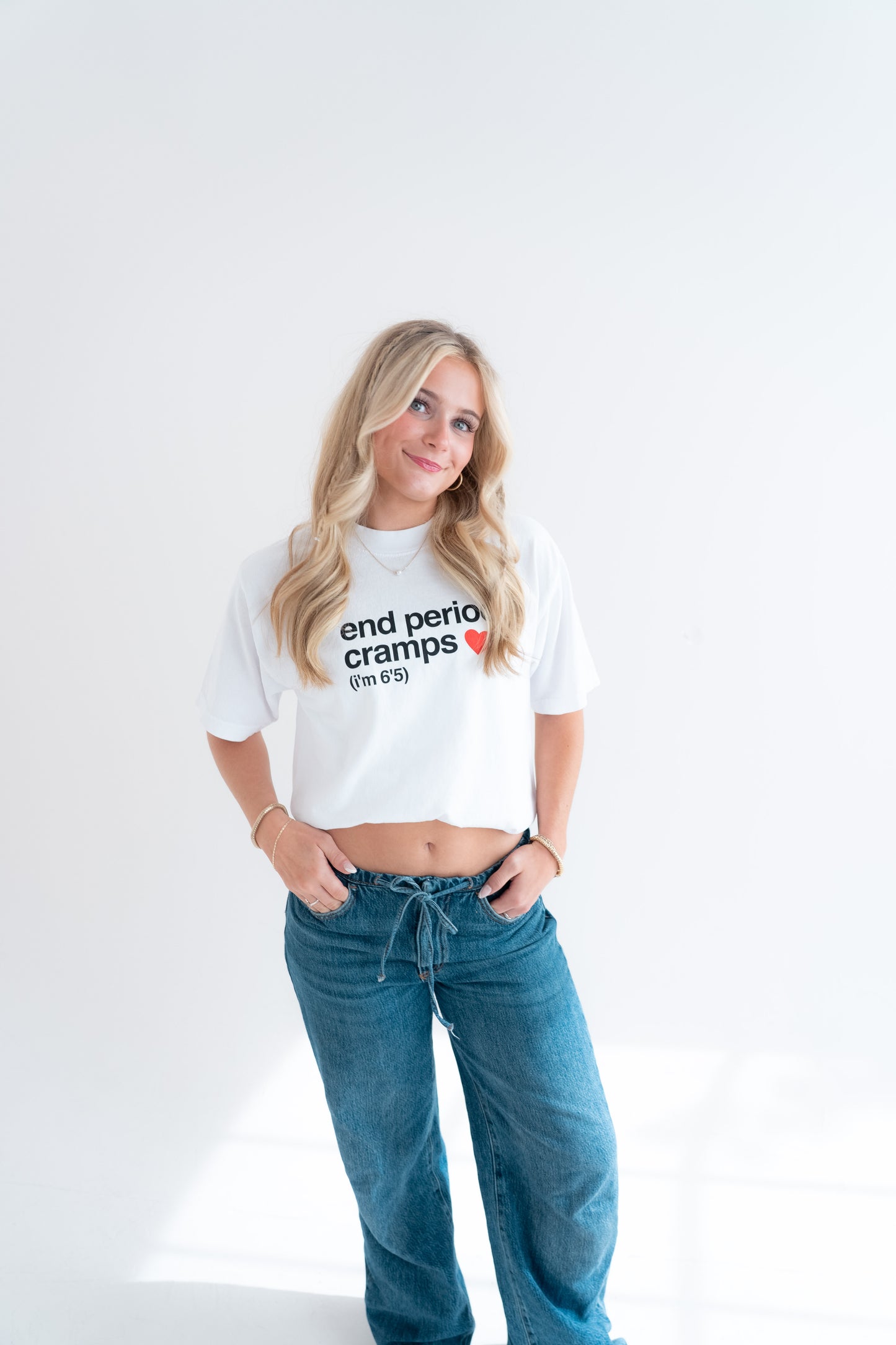 end period cramps white tee (red heart)